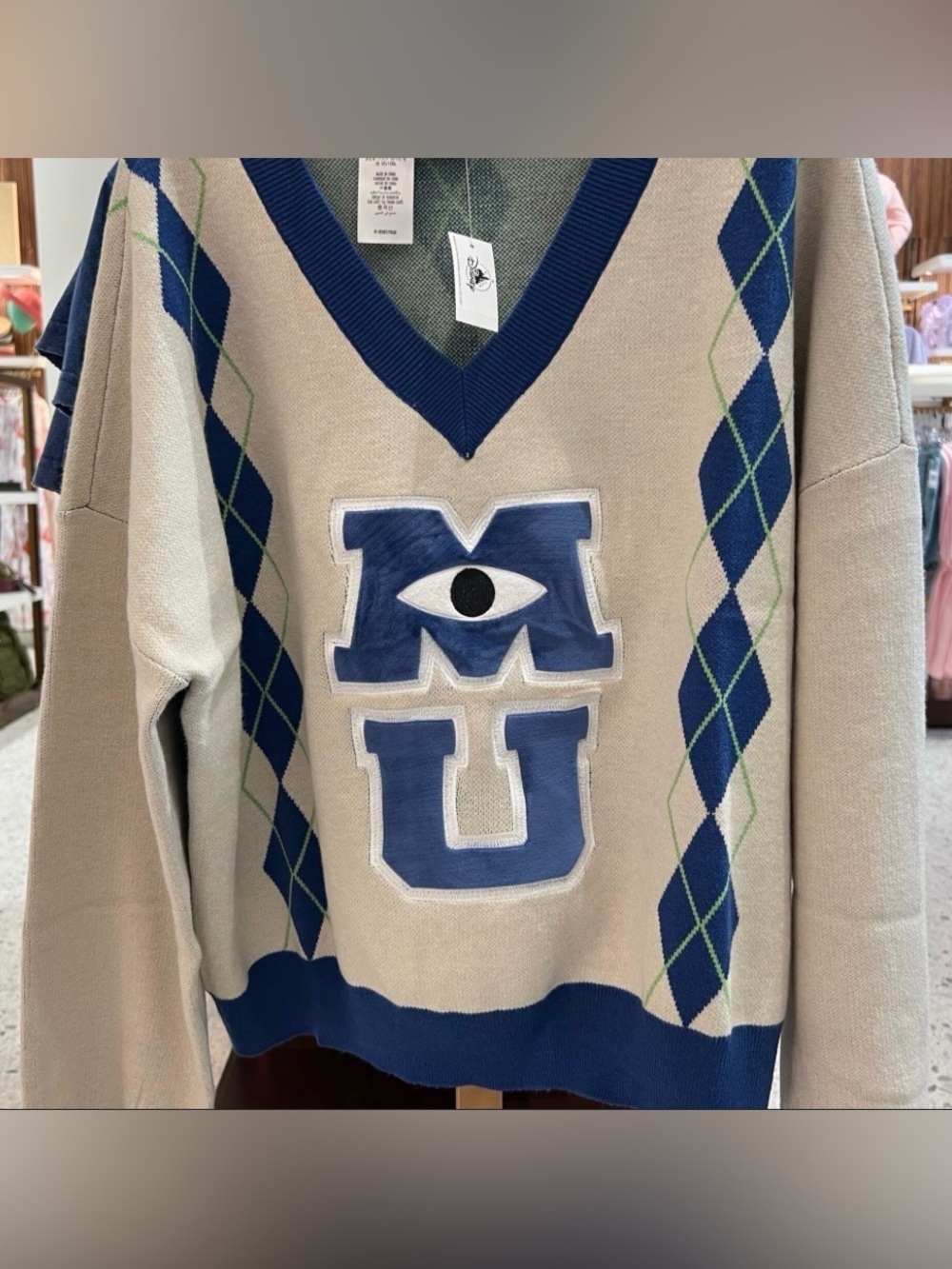Disney Mike Wazowski Monsters Univ V-Neck Knit Sweater Women’s Large